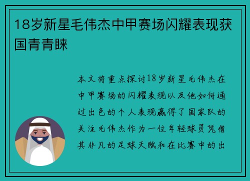 18岁新星毛伟杰中甲赛场闪耀表现获国青青睐